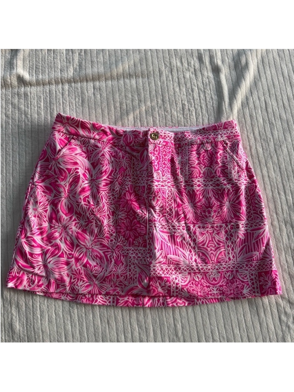 Lilly Pulitzer Hot Pink & White Patchwork Print Mini Skirt
